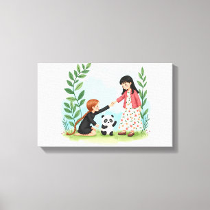 "Heartwarming Friendship with Panda – Cute Nature Canvas Print