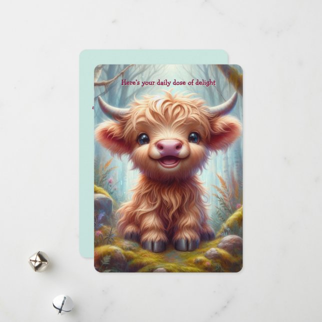 Heartwarming Highland Calf Flat Greeting Card  (Front/Back In Situ)
