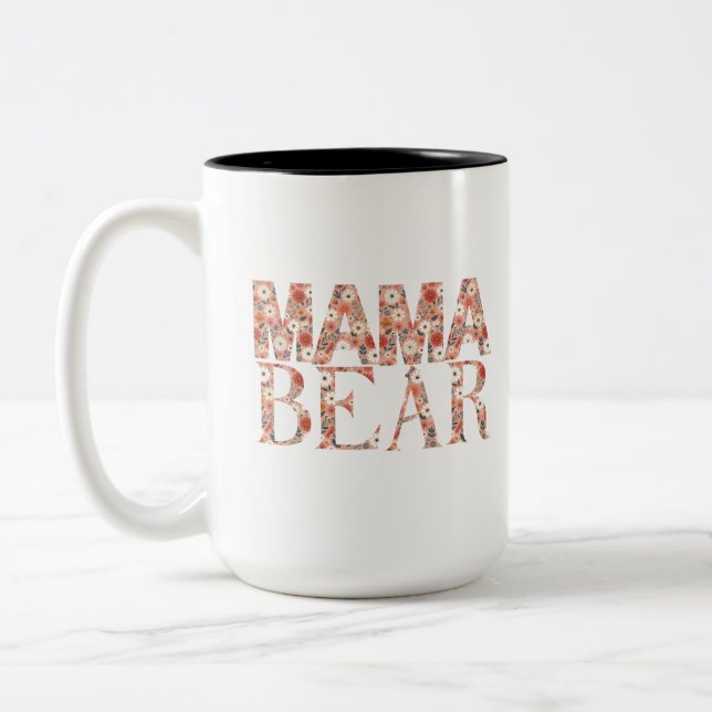 Heartwarming Mama Bear Ditsy Floral  Two-Tone Coffee Mug (Left)
