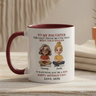 Heartwarming Mother Daughter Cartoon Red Quote Mug