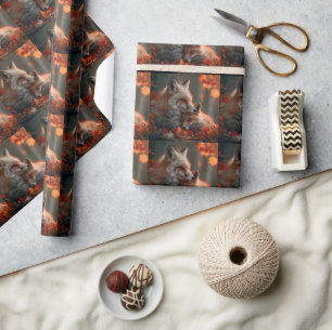 Heartwarming Red Fox Pair in Autumn Forest Leaves Wrapping Paper