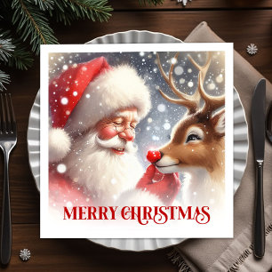 Heartwarming Santa Rudolph Holiday Dinner Set Napkin