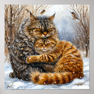 Heartwarming Street Cats Winter Snow Scene ❄️🐱 Poster