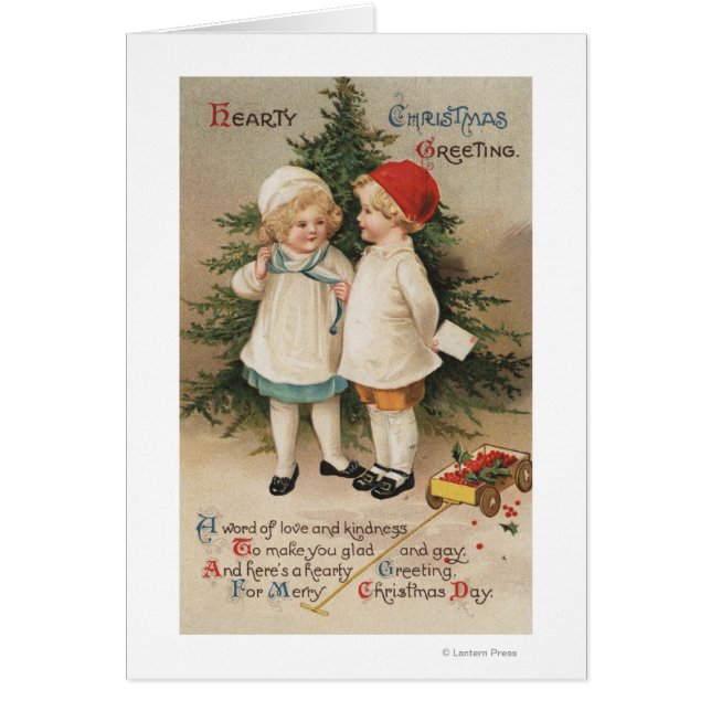 Hearty Christmas GreetingKids by a Tree (Front)