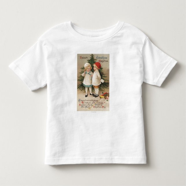 Hearty Christmas GreetingKids by a Tree Toddler T-Shirt (Front)