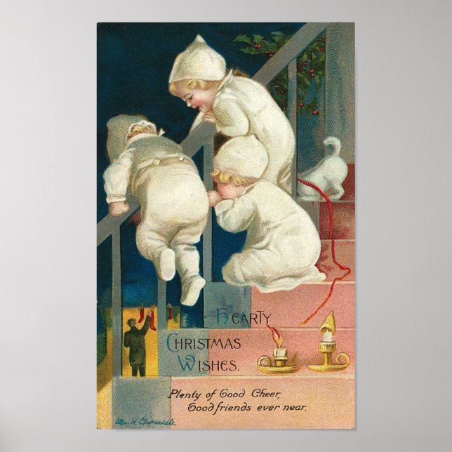 Hearty Christmas Wishes Kid's Peeking Card Poster (Front)