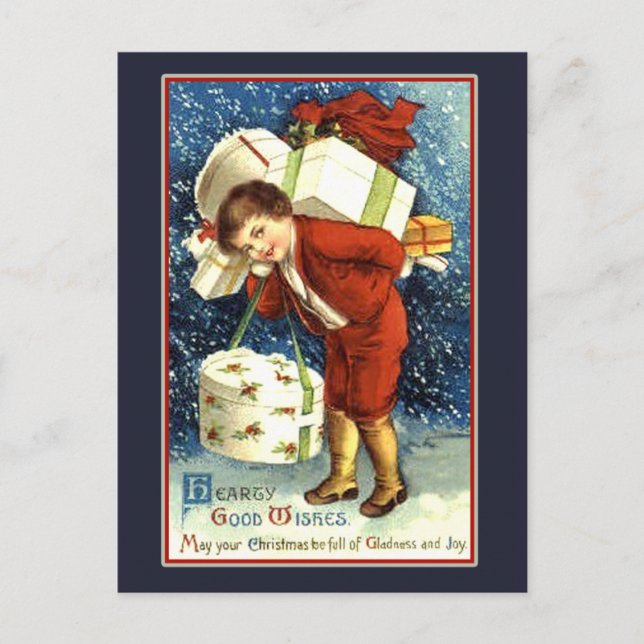 Hearty Good Wishes Vintage Christmas Card (Front)