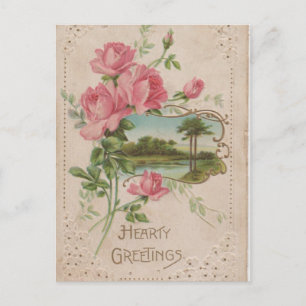 Hearty Greetings Vintage Historical Valentine Post Holiday Postcard