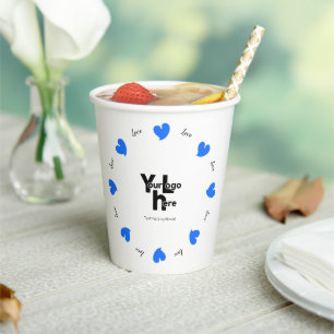 Hearty Hearts Blue - Custom Text and Logo Paper Cups