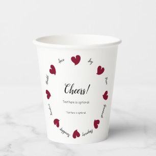 Hearty Hearts Burgundy - Custom Text Center Paper Cups