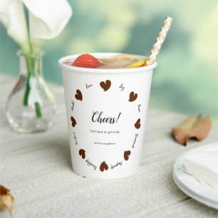 Hearty Hearts Dark Brown - Custom Text Center Paper Cups