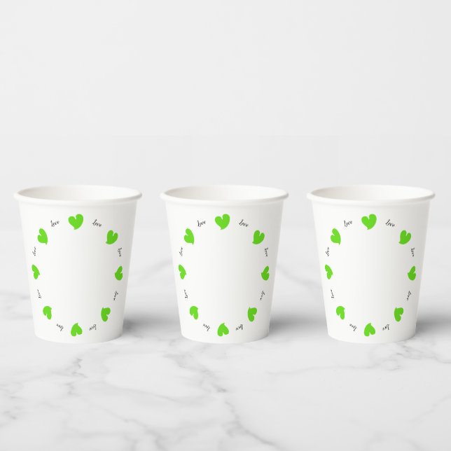 Hearty Hearts Green - Custom Text  Paper Cups (Multi)