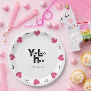 Hearty Hearts Pink - Custom Text and Logo Paper Plate