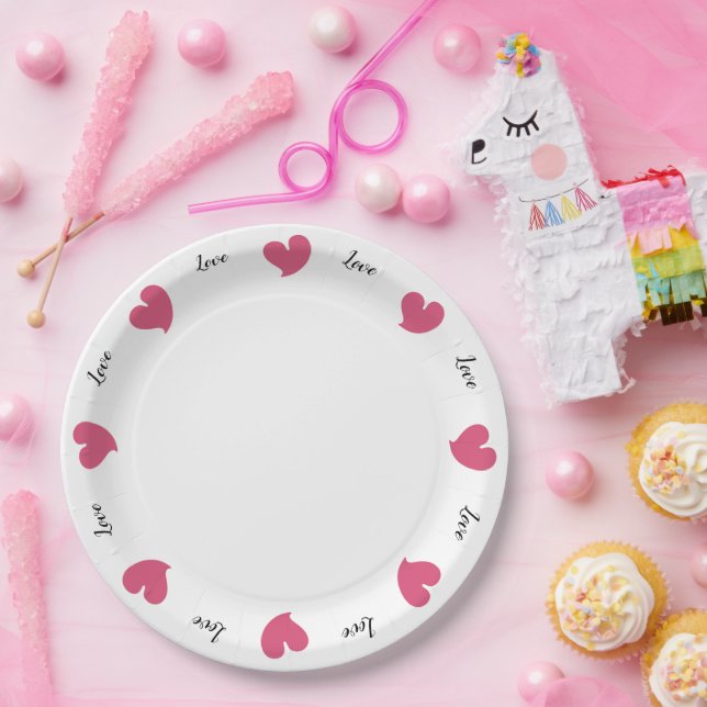 Hearty Hearts Pink - Custom Text Paper Plate (Party)
