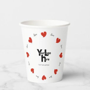 Hearty Hearts Red - Custom Text and Logo Paper Cups