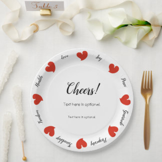 Hearty Hearts Red - Custom Text Center Paper Plate