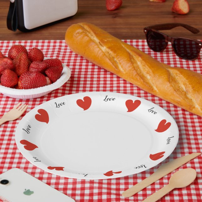 Hearty Hearts Red - Custom Text Paper Plate (Picnic)
