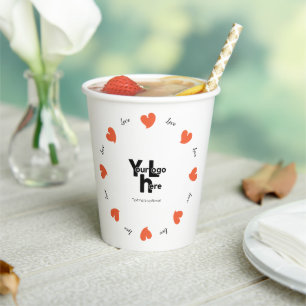 Hearty Hearts Sunset Orange - Custom Text and Logo Paper Cups