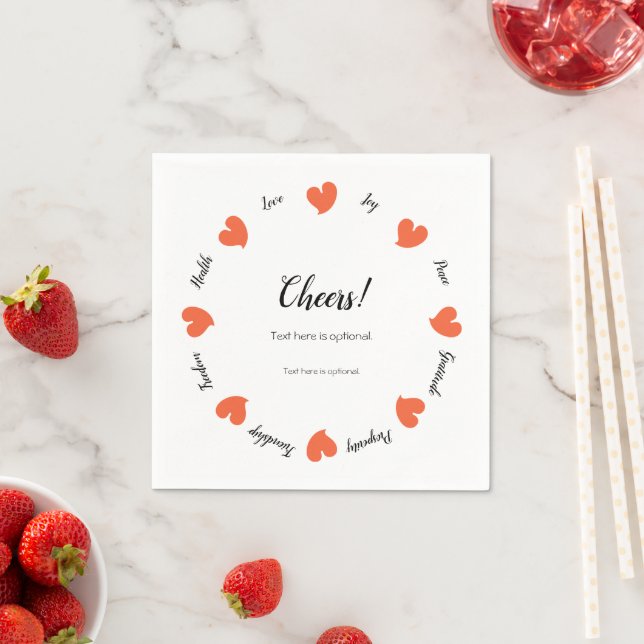 Hearty Hearts Sunset Orange - Custom Text Centre Napkin (Insitu)