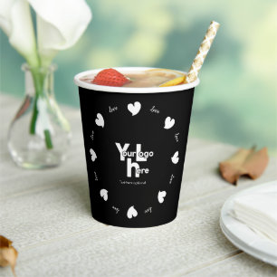 Hearty Hearts White and Black-Custom Text and Logo Paper Cups