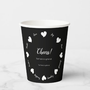 Hearty Hearts White and Black-Custom Text Center Paper Cups