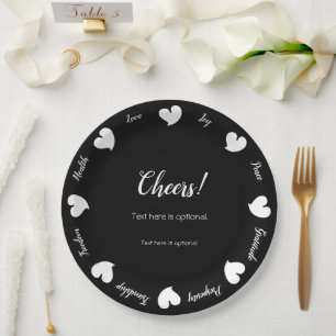 Hearty Hearts White and Black-Custom Text Center Paper Plate