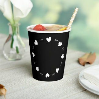 Hearty Hearts White and Black - Custom Text Paper Cups