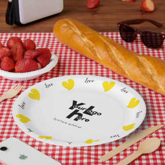 Hearty Hearts Yellow - Custom Text and Logo Paper Plate