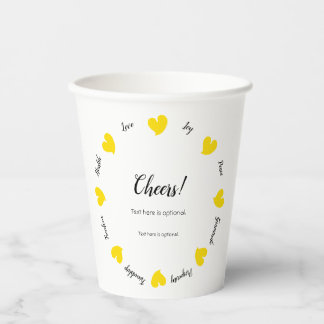 Hearty Hearts Yellow - Custom Text Center Paper Cups