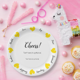 Hearty Hearts Yellow - Custom Text Center Paper Plate