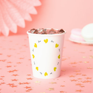 Hearty Hearts Yellow - Custom Text Paper Cups