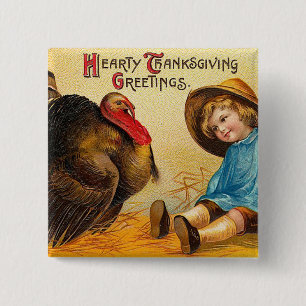 Hearty Thanksgiving Greetings 15 Cm Square Badge