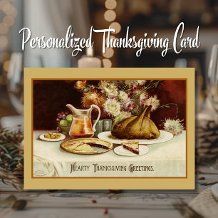 Hearty Thanksgiving Greetings Custom Vintage Holiday Card