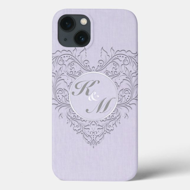 HeartyChic Lavender linen Damask heart Case-Mate iPhone Case (Back)