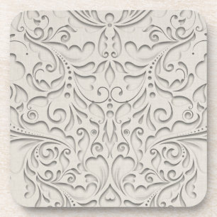 HeartyChic Natural Linen Damask Heart Coaster