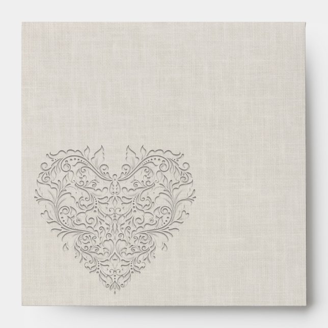 HeartyChic Natural linen Damask Heart Envelopes (Front)