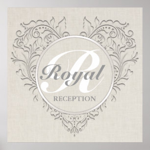 HeartyChic Natural Linen Damask Heart Poster