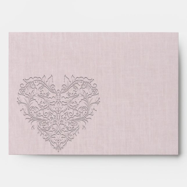 HeartyChic Pink Linen Damask Heart Envelope (Front)