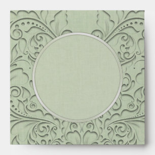 HeartyChic Sage Green Damask Heart Envelopes