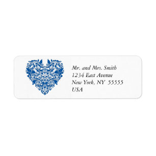 HeartyParty Blue And White Damask Heart