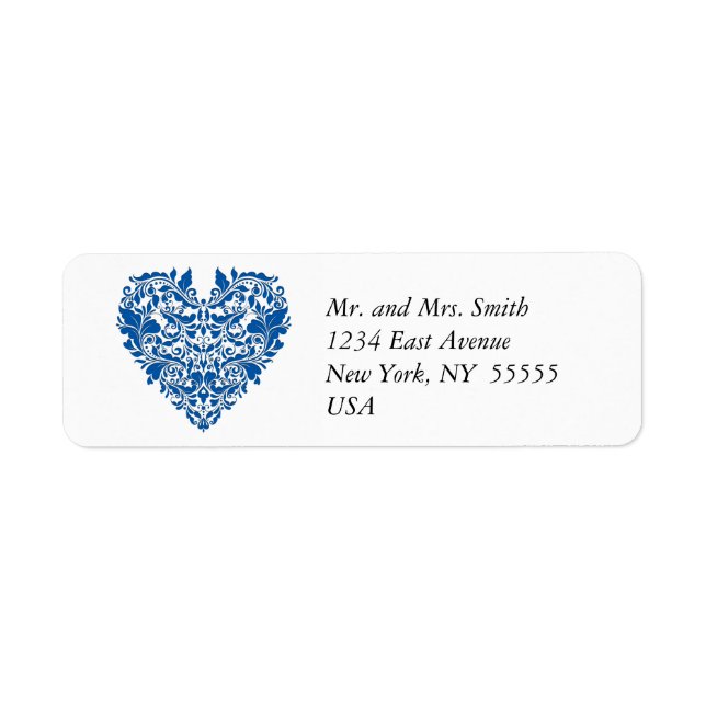 HeartyParty Blue And White Damask Heart (Front)