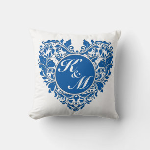HeartyParty Blue And White Damask Heart Cushion