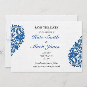 HeartyParty Blue And White Damask Heart Save The Date