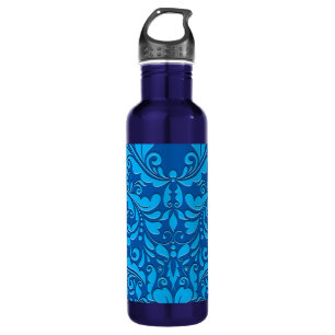 HeartyParty Cobalt Blue And Turquoise Damask Heart 710 Ml Water Bottle