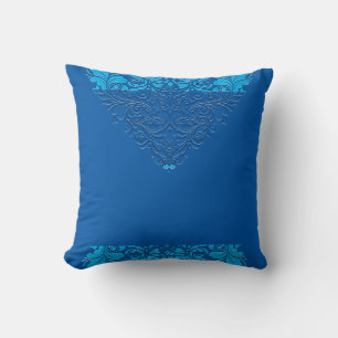 HeartyParty Cobalt Blue And Turquoise Damask Heart Cushion