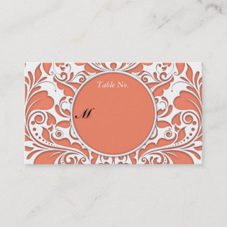 HeartyParty Coral And White Damask Heart Business Card