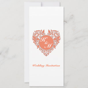 HeartyParty Coral And White Damask Heart Invitation