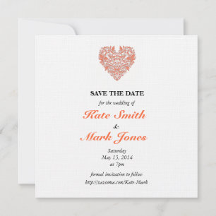 HeartyParty Coral And White Damask Heart Save The Date