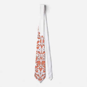 HeartyParty Coral And White Damask Heart Tie
