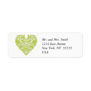 HeartyParty Lime Green And White Damask Heart